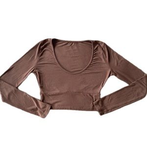 Long Sleeve Brown Ribbed Crop Top